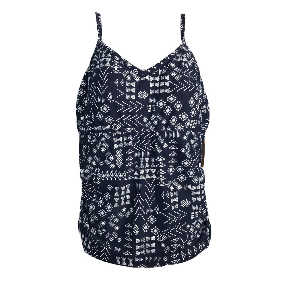 NWT Kona Sol Swim Top Womens Sz 22W Plus Navy Blue White Geometric Tankini